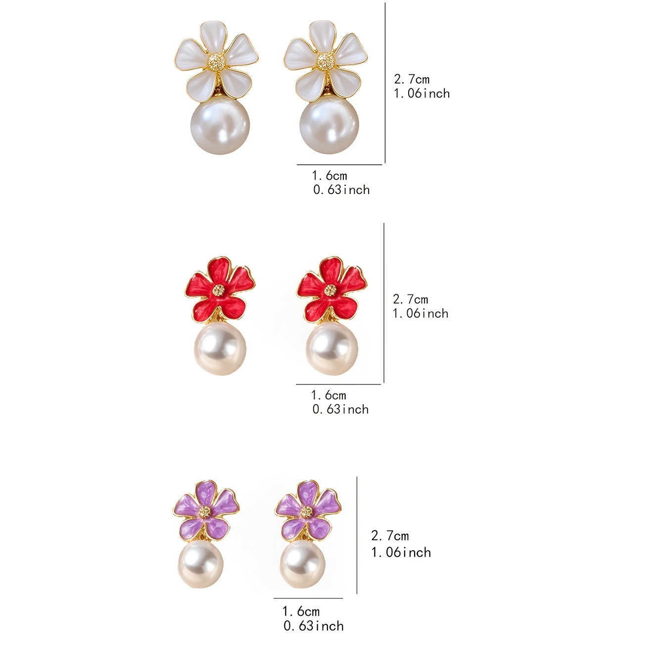 3 Pairs Vintage Floral Imitation Pearl Earrings Set, Gift for Her